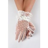 Hobigram Beyaz Puantiyeli Fiyonklu Gelin Eldiveni