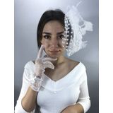Hobigram Beyaz Puantiyeli Gelin Eldiveni Ve Vualet Takımı