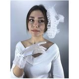 Hobigram Beyaz Saten Fiyonklu Gelin Eldiveni Ve Vualet Takımı