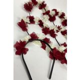 Hobigram Bordo Krem Lazer Çiçekli Nedime Tacı Çocuk Tacı Seti 6 Adet