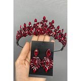 Hobigram Bordo Rubra Gelin Kına Tacı Ve Küpe Takımı