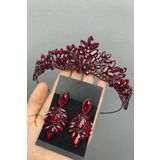 Hobigram Bordo Serlin Gelin Kına Tacı Ve Küpesi