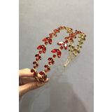 Hobigram Kırmızı Gold Renk Çift Sıra Kına Ve Gelin Tacı