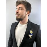 Hobigram Mavi Beyaz Kağıt Çiçekli Damat Yaka Çiçeği 5 Adet