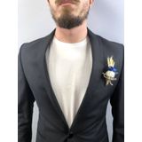 Hobigram Mavi Beyaz Kağıt Çiçekli Damat Yaka Çiçeği
