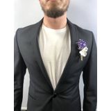 Hobigram Mor Cipsolu Beyaz Çiçekli Damat Yaka Çiçeği