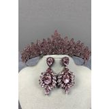 Hobigram Pembe Jessie Model Şık Taşlı Kına Tacı Ve Mekik Küpe Takımı