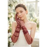 Hobigram Silk Aura Drapeli Bordo Uzun Tül Eldiven | Zarif ve Modern Couture Özel Tasarım