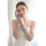 Hobigram Silk Aura Drapeli Gri Uzun Tül Eldiven | Zarif ve Modern Couture Özel Tasarım