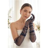 Hobigram Silk Aura Drapeli Lacivert Uzun Tül Eldiven | Zarif ve Modern Couture Özel Tasarım