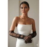 Hobigram Silk Aura Drapeli Siyah Uzun Tül Eldiven | Zarif ve Modern Couture Özel Tasarım