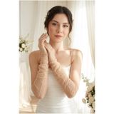 Hobigram Silk Aura Drapeli Ten Rengi Uzun Tül Eldiven | Zarif ve Modern Couture Özel Tasarım