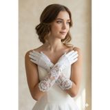 Hobigram Silvera Lace Satin Gelin Eldiveni – Dantel Detaylı Full Parmak Zarif Lüks Tasarım