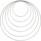 Hobilen 5'li Metal Makrome Halka Seti - Gümüş Renk Düş Kapanı ve Duvar Süsü Kasnağı - 40cm