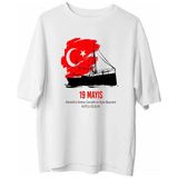 Hobilinka 19 Mayıs Atatürkü Anma Gençlik ve Spor Bayramı Baskılı Oversize T-Shirt - Beyaz