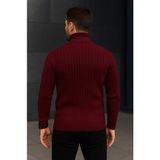 Hobilinka Erkek Fitilli Triko Kazak 2li Set Bordo Siyah Regular Balıkcı Yaka Tam Boğazlı Triko Seti Modeli - 2XL