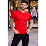 Hobilinka Erkek T-Shirt Bisiklet Yaka Slim Fit Dar Kesim Likralı Tişört Günlük Basic Body - Kırmızı