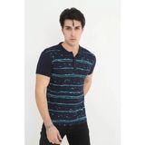Hobilinka Erkek Yakalı Slim Fit Pike Çizgili T-Shirt - Lacivert