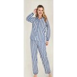 Hobilinka Freshness 4007 Kadın Uzun Kol Çizgili Gaffuriye Pijama Takımı - Mavi - XL