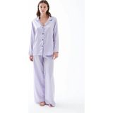 Hobilinka Kadın Lila Oversize Saten Pijama Takımı – Rahat Kesim Şık Ev Giyim Seti - XL