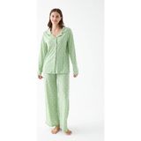 Hobilinka Kadın Yeşil Kalp Desenli Düğmeli Pamuklu Pijama Takımı