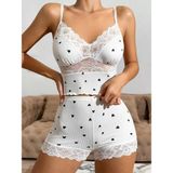 Hobilinka Kısa Şortlu Askılı Kalp Desenli Dantel Detaylı Pijama Takımı, Rahat ve Şık Ev Giyim,kadın - - - 0 - 1 Ay