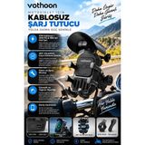 Hobilinka Şarjlı Motosiklet Telefon Tutucu Güneş ve Yağmur Korumalı 15W Kablosuz 360° Döner Gidon ve A - Renkli