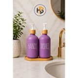 HOBİLON Dekoratif 350+350 ML Bambu Stantlı Porselen Sıvı Sabunluk