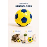 HOBİLON Dekoratif Oyun Topu - Evcil Hayvan Oyun Topu - Deri Dikişli Süs Topu - Hentbol Topu (Sarı Lacivert)