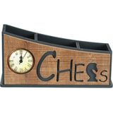 Hobimax Ahşap Dekoratif Chess Figürlü Saatli Kalemlik - 1 Adet - Antrasit