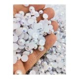 Hobimos 100 Adet 8 mm Janjanlı Lüks Beyaz Renk Yarım İnci Boncuk - Yapıştırma Boncuğu