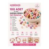Hobimos 100 Adet 8 mm Karışık Renkli İnci Boncuk, Delikli Takı ve Aksesuar Yapım Boncuğu