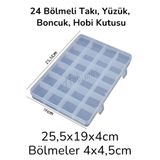 Hobimos 24 Bölmeli Kolye, Yüzük, Takı ve Hobi Kutusu Organizer Düzenleyici Kutu (25,50x19x4cm)