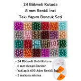 Hobimos 24 Bölmeli Kutuda 8 mm Renkli İnci Boncuk Takı Yapım Seti