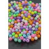 Hobimos 25gr 6mm Pastel Karışık Renkli Yuvarlak Plastik Boncuk, Takı Yapım Boncuğu (25gr,~225 Adet)