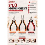 Hobimos 3 lü Takı Yapım Pense Seti - Mini Kıvırma Pensesi- Kargaburun - Yan Keski