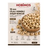 Hobimos 50 Adet 10 mm Cilalı Vernikli Ahşap Boncuk – İşlenmiş 10 mm Delikli Tahta Boncuk