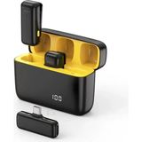 Hobimtek Ht-K6 Kablosuz Mikrofon Seti 2'li Mikrofon LED Ekranlı Şarj Kutusu Gürültü Önleyici Vlogging Mini Yaka Mikrofonu - MU2840 - Siyah
