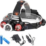 Hobimtek Kafa Lambası 6000 Lümen Şarjlı 3 Başlıklı Cree T6 LED Kafa Feneri Zoom Selektör HT-632 - 0 - Siyah