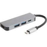 Hobimtek Metal USB Hub 4 In 1 4K Full HDMI Type-C USB 2.0 / 3.0 Çevirici Adaptör Çok Portlu Tak Çalıştır USB Çevirici - Gri