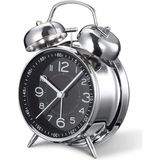 Hobimtek Yüksek Sesli Alarmlı Saat Büyük Boy Nostaljik Analog Çalar Saat Fosforlu Işıklı Alarmlı Metal Gövde Akar Saniyeli Sessiz Şarjlı Pilli Saat HT-860 - Siyah