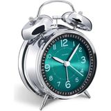 Hobimtek Yüksek Sesli Alarmlı Saat Büyük Boy Nostaljik Analog Çalar Saat Fosforlu Işıklı Alarmlı Metal Gövde Akar Saniyeli Sessiz Şarjlı Pilli Saat HT-860 - Yeşil