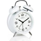 Hobimtek Yüksek Sesli Alarmlı Saat Nostaljik Analog Çalar Saat Fosforlu Işıklı Alarmlı Metal Gövde Akar Saniyeli Sessiz Şarjlı Pilli Saat HT-850 - Beyaz