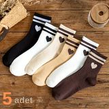 Hobins Sportswear Company 5 Çift Kolej Çorap Şeritli & Kalp Desenli Hava Alan Esnek Doku Beyaz,krem,bej,kahve,siyh Renk Çoraplar - 36 - 40 - Bej - Açık Kahverengi - Beyaz