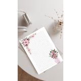 HOBİREYON 20 Adet A4 Boyutunda Çiçekli Mektup Kağıdı/Not Kağıdı (Model 8)