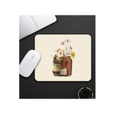 HobiShop Bej Renk Köpek Ve Çiçek Motifli Mouse Pad 23x19cm Fare Altlığı Kaydırmaz Taban De590