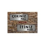 HobiShop İtiniz Push / Çekiniz Pull Kapı Yön Tabelası – Metal Levha 7x20 cm | Gümüş Dekoratif Kapı Yazısı