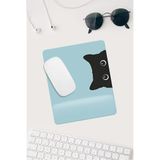 HobiShop(107) Jel Dolgulu Pvc Yüzey Mavi Kedi Çizimli Bilek Destekli Dikdörtgen Mouse Pad Mouse Altlığı. Mavi