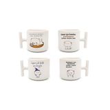 HobiShop(3656) Yazılı Mochi Cat Baskılı 4 Lü Latte & Espresso Elyapımı T Kulplu Fincan Beyaz