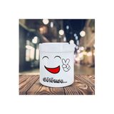 HobiShop(7375) Gülümseyen Yüz Emojisi Baskılı Seramik Küllük Kül Tablası-302178 Beyaz